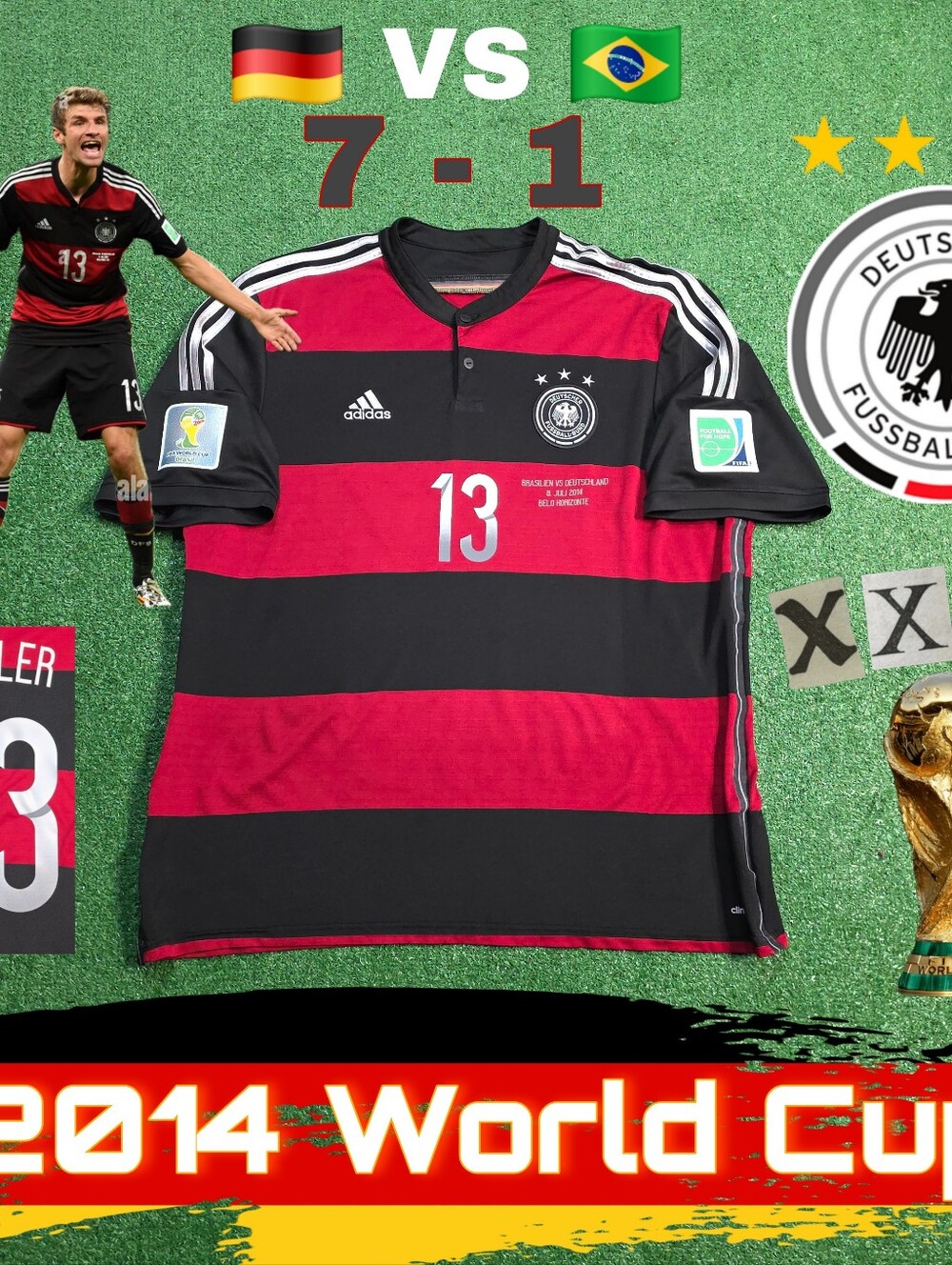 Adidas Germany National Team Thomas Muller #13 2014 Brazil World Cup Away Jersey